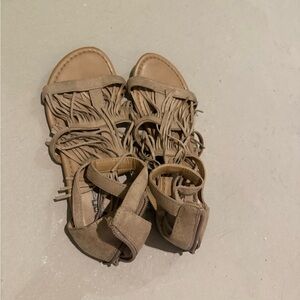 Brash Fringe Gladiator Sandals in Taupe